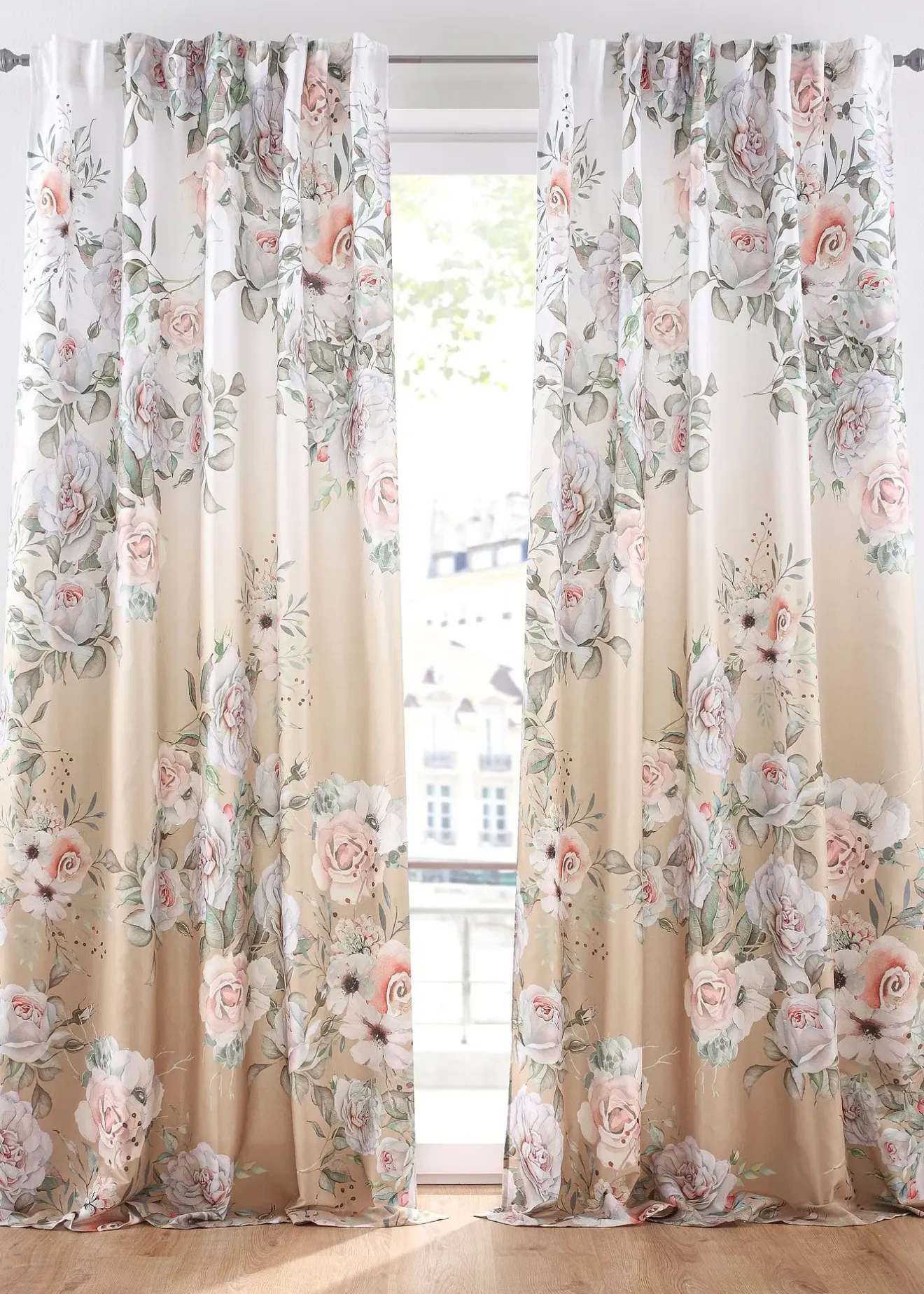 bonprix Salon·Rideaux & Voilages|Rideaux Classiques|Rideau en microfibre à imprimé roses avec polyester recyclé (1 pce)