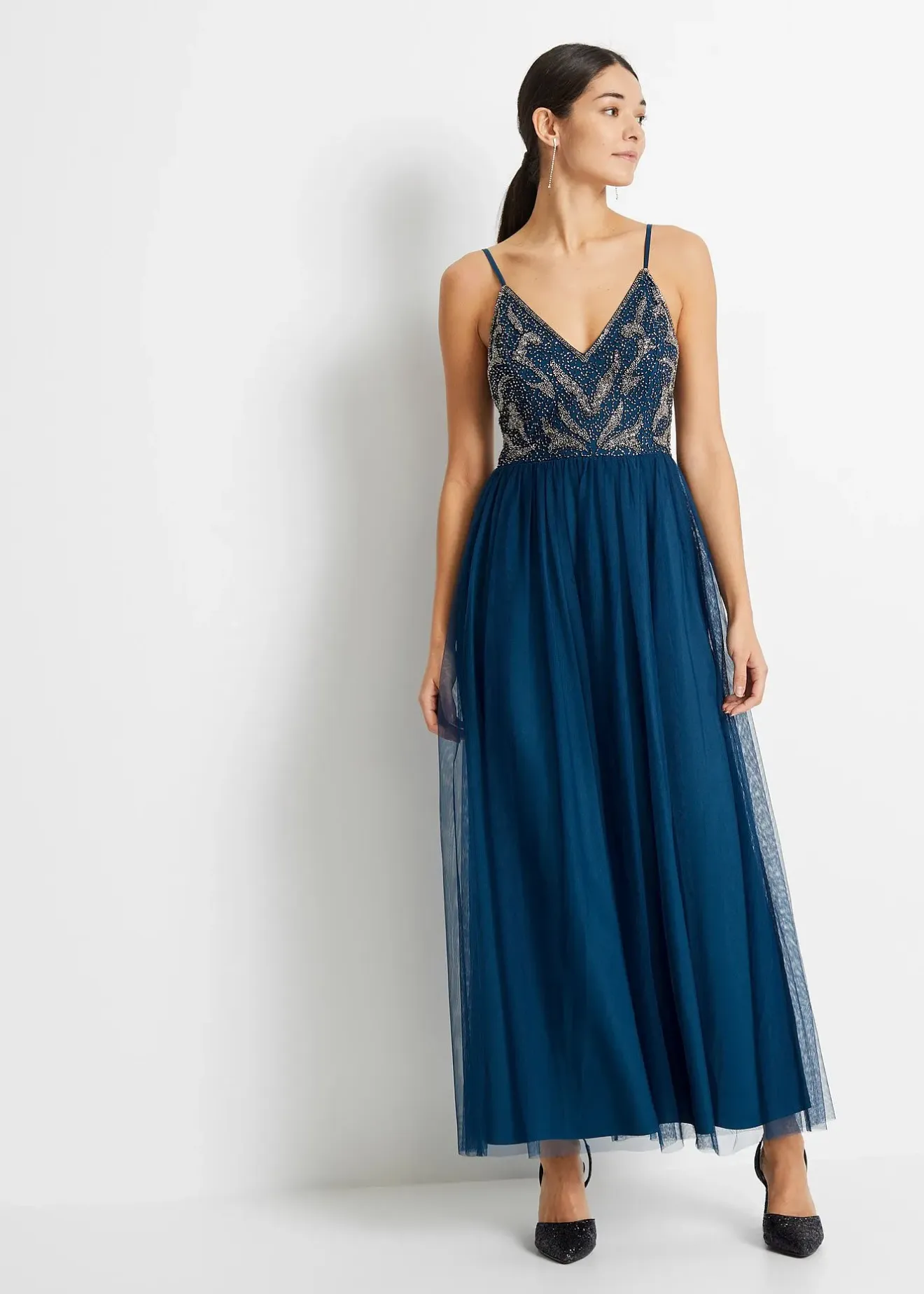 bonprix Robe à bretelles ornée de perles brodées|Femme Mode Festive