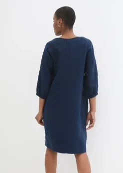 bonprix Robe 100 % lin, manches 3/4|Femme Premium
