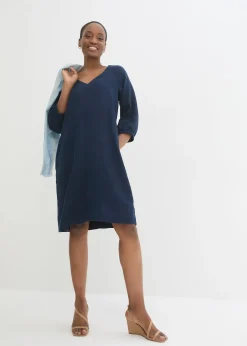 bonprix Robe 100 % lin, manches 3/4|Femme Premium