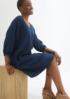 bonprix Robe 100 % lin, manches 3/4|Femme Premium