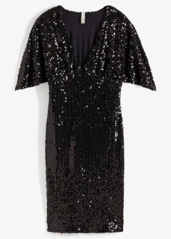 Femme bonprix Tailles Petite|Robe à sequins et décolleté plongeant