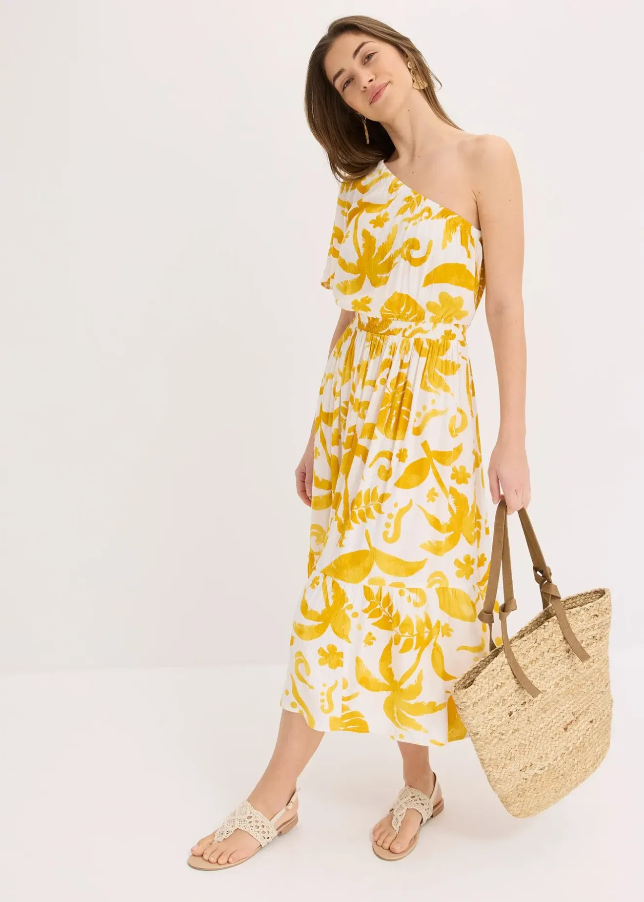 bonprix Robe asymétrique imprimée en viscose texturée|Femme Robes