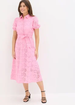 Femme bonprix Robes|Robe chemise en broderie anglaise, 100% coton