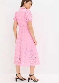 Femme bonprix Robes|Robe chemise en broderie anglaise, 100% coton