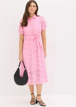 Femme bonprix Robes|Robe chemise en broderie anglaise, 100% coton