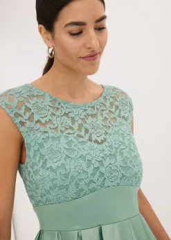 Femme bonprix Mode Festive|Robes|Robe courte devant, longue derrière en satin brillant avec dentelle