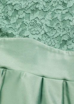 Femme bonprix Mode Festive|Robes|Robe courte devant, longue derrière en satin brillant avec dentelle