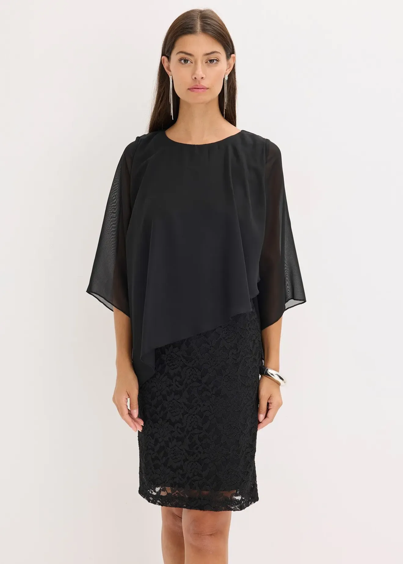 bonprix Robe courte en dentelle avec drapé en mousseline|Femme Mode Festive|Robes