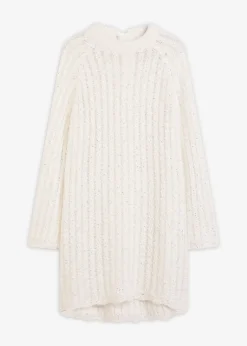 Femme bonprix Maille|Robes|Robe courte en maille à nœud en satin, légèrement transparente