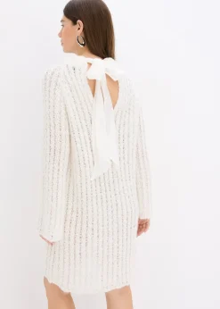 Femme bonprix Maille|Robes|Robe courte en maille à nœud en satin, légèrement transparente