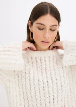 Femme bonprix Maille|Robes|Robe courte en maille à nœud en satin, légèrement transparente