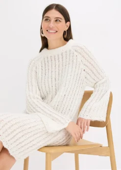 Femme bonprix Maille|Robes|Robe courte en maille à nœud en satin, légèrement transparente