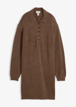 bonprix Robe courte en maille avec encolure boutonnée|Femme Maille|Robes