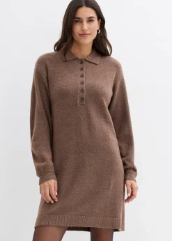 bonprix Robe courte en maille avec encolure boutonnée|Femme Maille|Robes