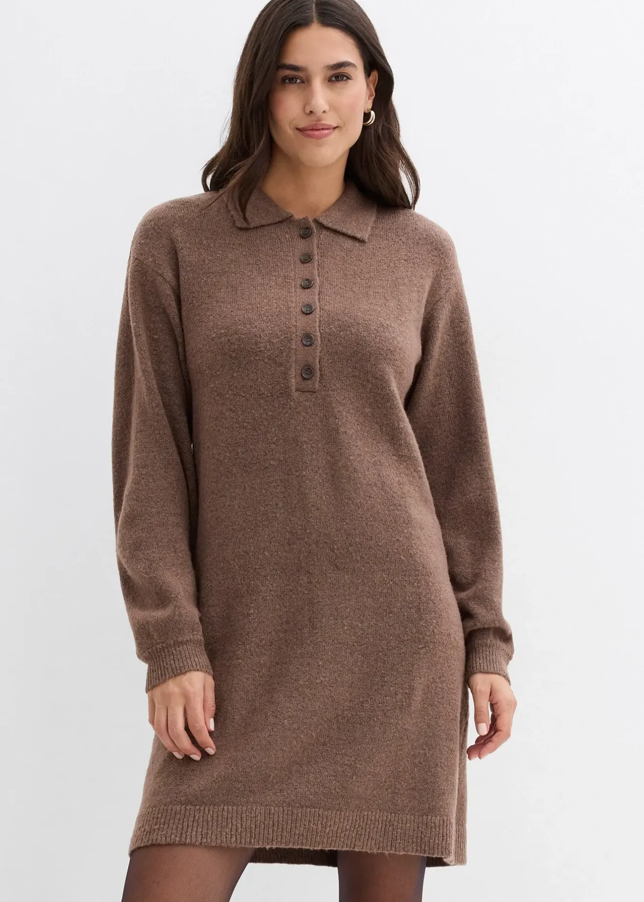 bonprix Robe courte en maille avec encolure boutonnée|Femme Maille|Robes