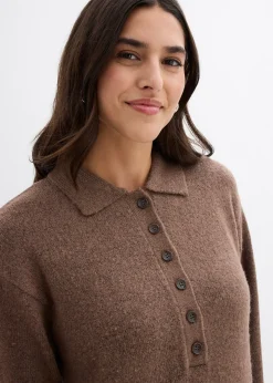 bonprix Robe courte en maille avec encolure boutonnée|Femme Maille|Robes