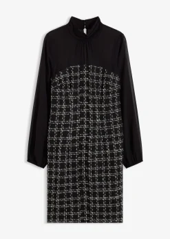 Femme bonprix Robes|Robe courte en maille bouclette avec manches en mousseline