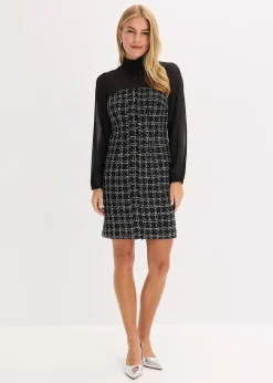 Femme bonprix Robes|Robe courte en maille bouclette avec manches en mousseline