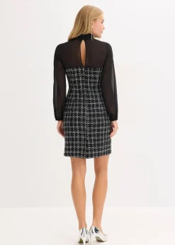 Femme bonprix Robes|Robe courte en maille bouclette avec manches en mousseline