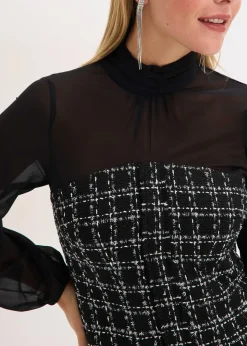 Femme bonprix Robes|Robe courte en maille bouclette avec manches en mousseline