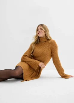 bonprix Robe courte en maille côtelée à col roulé|Femme Maille|Robes