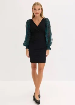 bonprix Robe courte et près du corps à manches fendues|Femme Robes