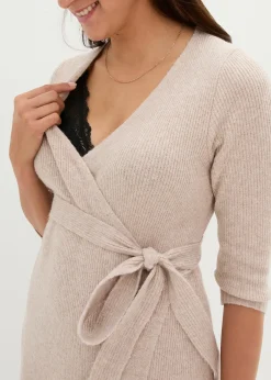 bonprix Robe de grossesse/d’allaitement en maille ultra douce à manches 3/4|Femme Femme Enceinte