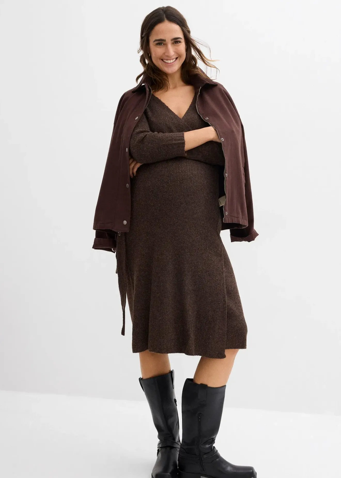 Femme bonprix Femme Enceinte|Robe de grossesse/d’allaitement en maille ultra douce à manches 3/4