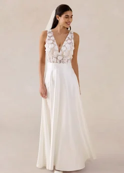 Femme bonprix Robes|Robe de mariée en satin brillant avec application de fleurs