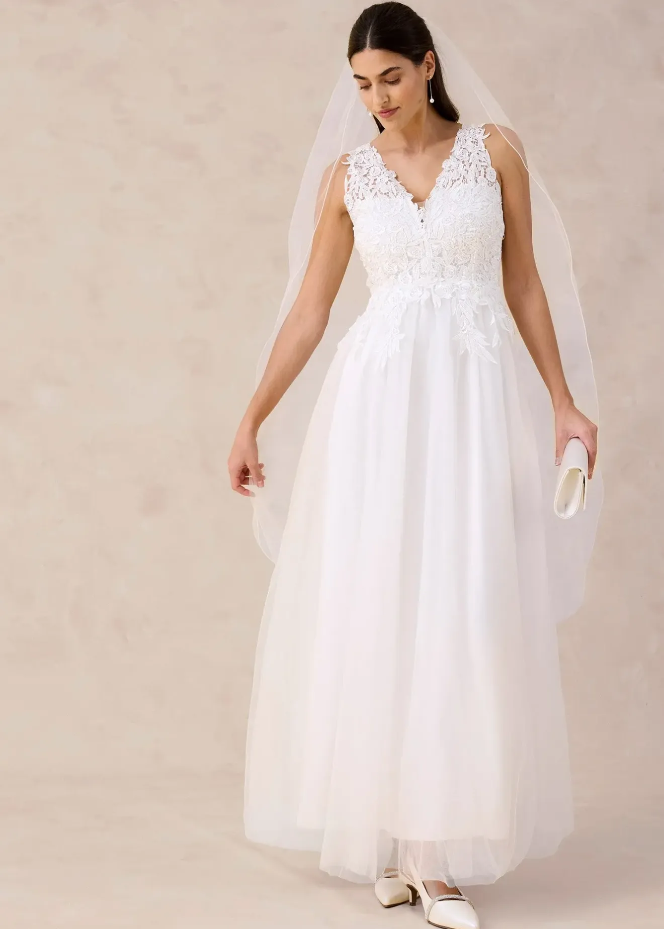 Femme bonprix Robes|Tailles Petite|Robe de mariée en tulle et dentelle