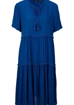 Femme bonprix Robes|Robe en crépon de viscose, longueur genou, détail encolure