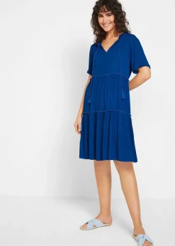 Femme bonprix Robes|Robe en crépon de viscose, longueur genou, détail encolure