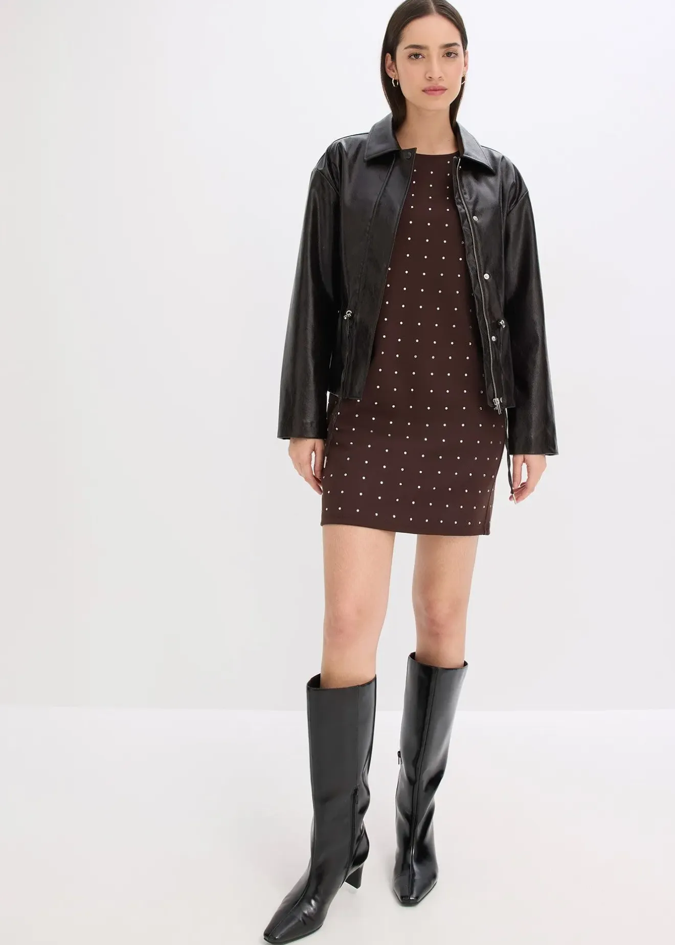 bonprix Robe en jersey à strass|Femme Robes