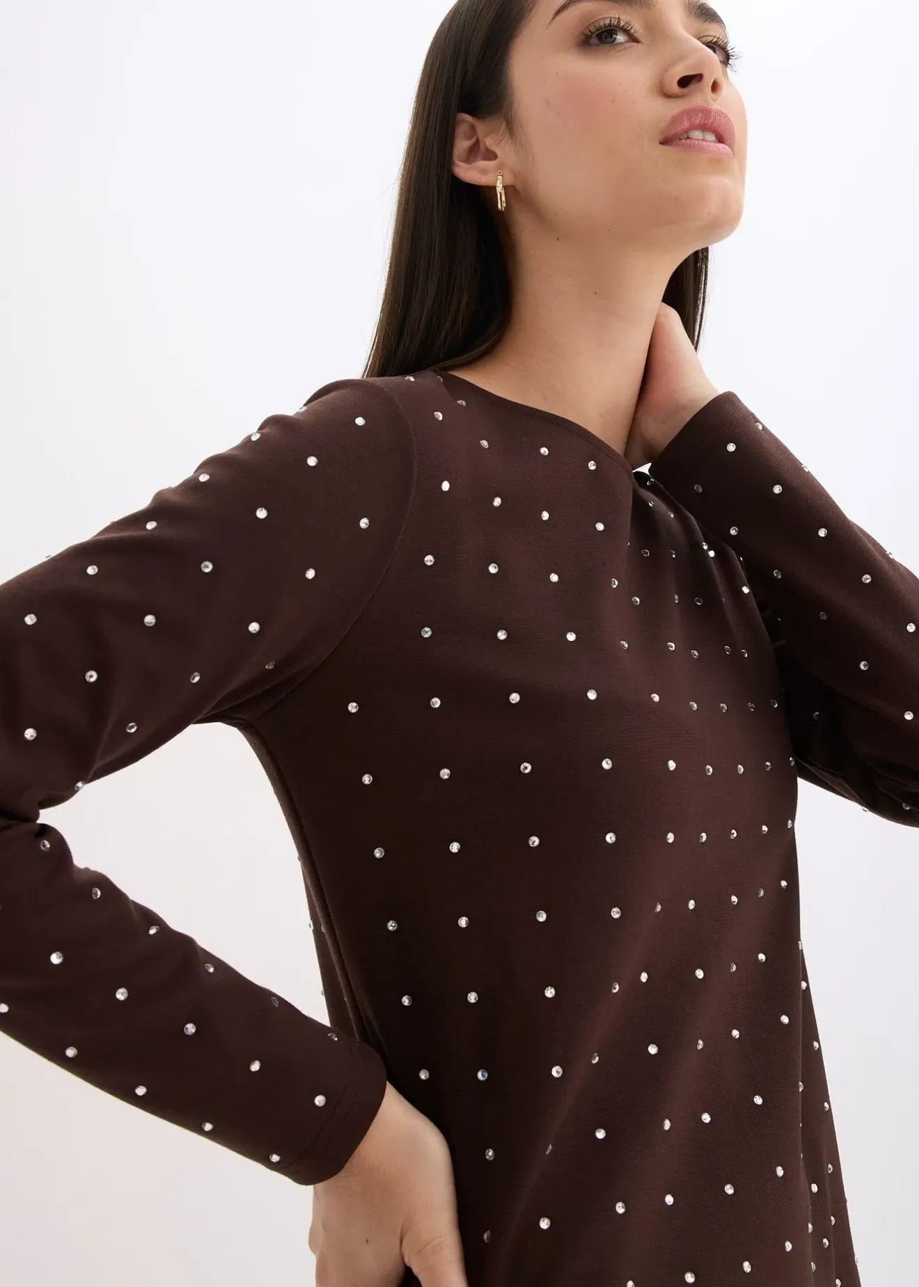 bonprix Robe en jersey à strass|Femme Robes