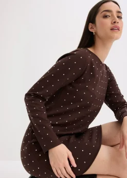 bonprix Robe en jersey à strass|Femme Robes