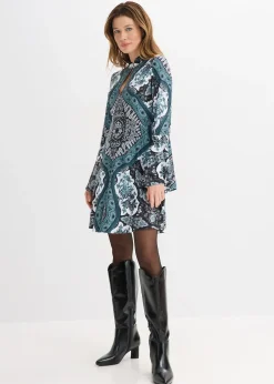 bonprix Robe en jersey avec col montant et manches volantées|Femme Robes