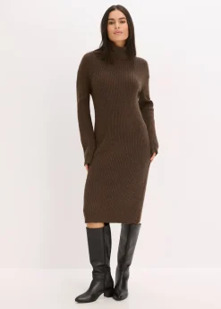 Femme bonprix Maille|Robes|Robe en maille côtelée à col roulé