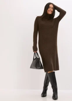 Femme bonprix Maille|Robes|Robe en maille côtelée à col roulé