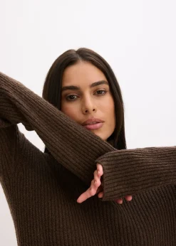 Femme bonprix Maille|Robes|Robe en maille côtelée à col roulé