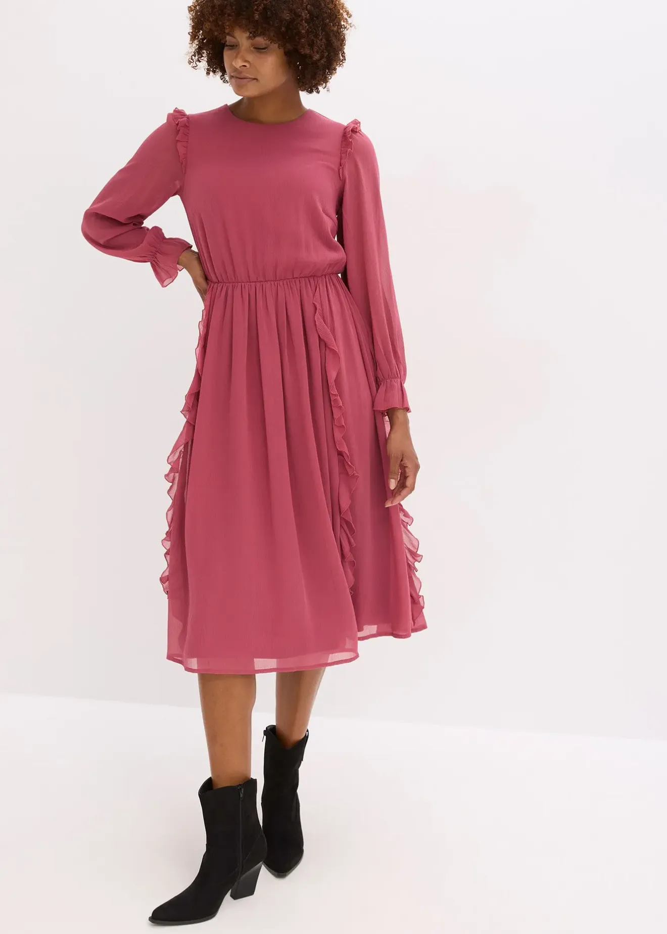 bonprix Robe en mousseline à volants|Femme Robes