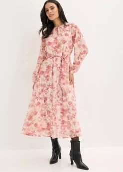 Femme bonprix Robes|Robe en mousseline avec lien à nouer (ens. 2 pces)