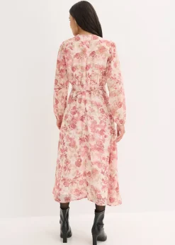 Femme bonprix Robes|Robe en mousseline avec lien à nouer (ens. 2 pces)