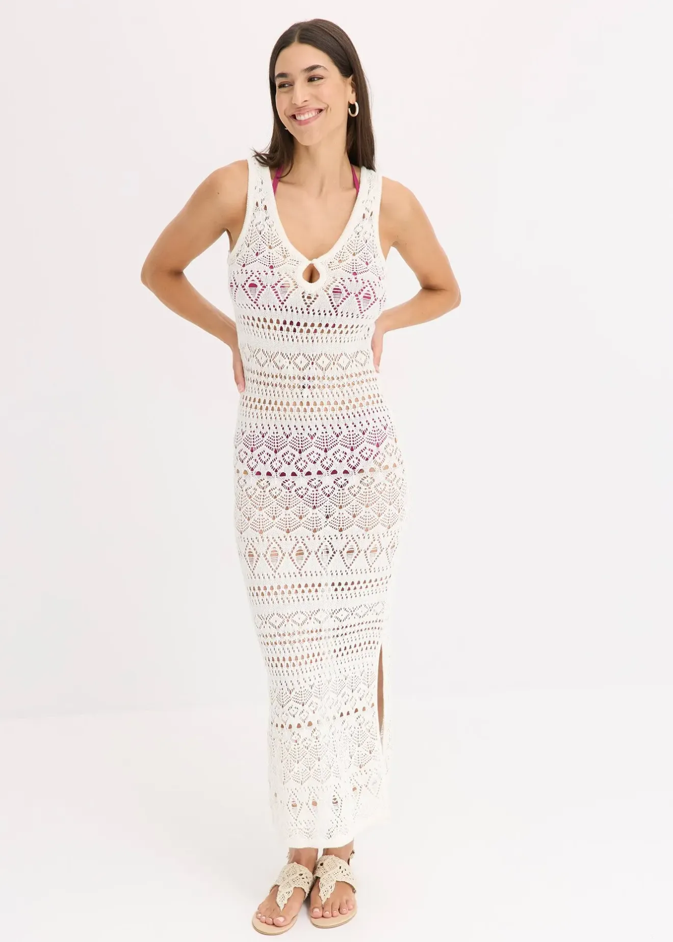 Femme bonprix Robes|Robe longue aspect crochet