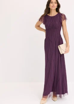 bonprix Robe longue en tulle délicat avec perles brodées|Femme Tailles Petite|Mode Festive