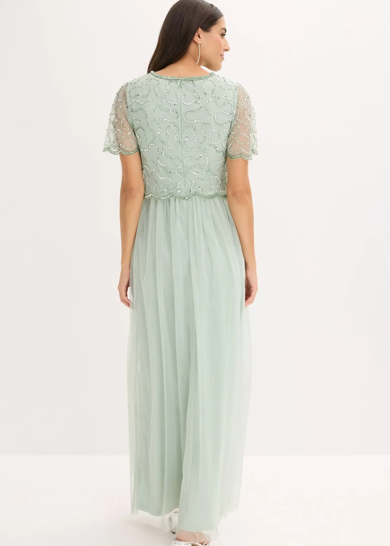 Femme bonprix Mode Festive|Robes|Robe longue en tulle fin avec sequins brodés