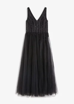 bonprix Robe longue en tulle fin avec sequins brodés|Femme Mode Festive|Robes