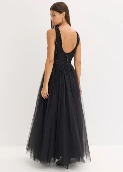 bonprix Robe longue en tulle fin avec sequins brodés|Femme Mode Festive|Robes