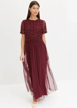 bonprix Robe longue en tulle fin avec sequins brodés|Femme Mode Festive|Robes