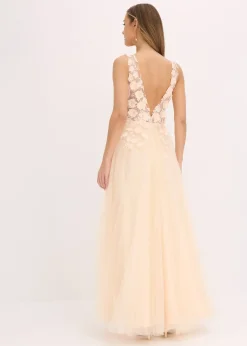 Femme bonprix Mode Festive|Robes|Robe longue en tulle fin avec fleurs appliquées